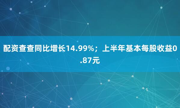 配资查查同比增长14.99%；上半年基本每股收益0.87元